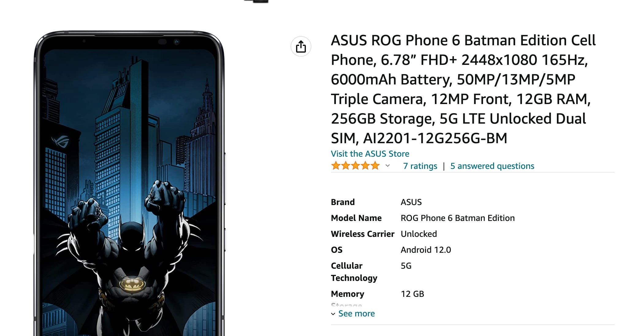 Rog Phone 6 Batman Edition en Amazon