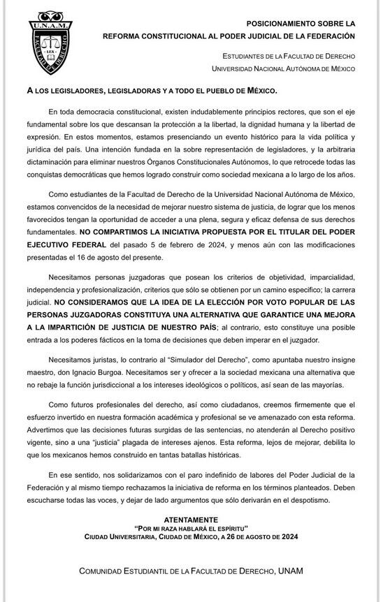 Posicionamiento sobre reforma judicial.