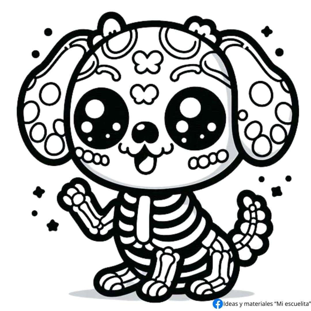 Plantillas bonitas de perros para colorear el Día de Muertos