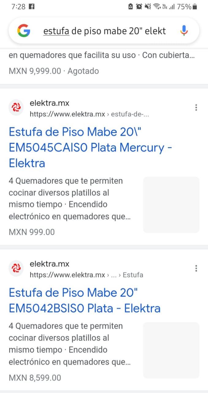 La estufa continuaba ofertada en el buscador