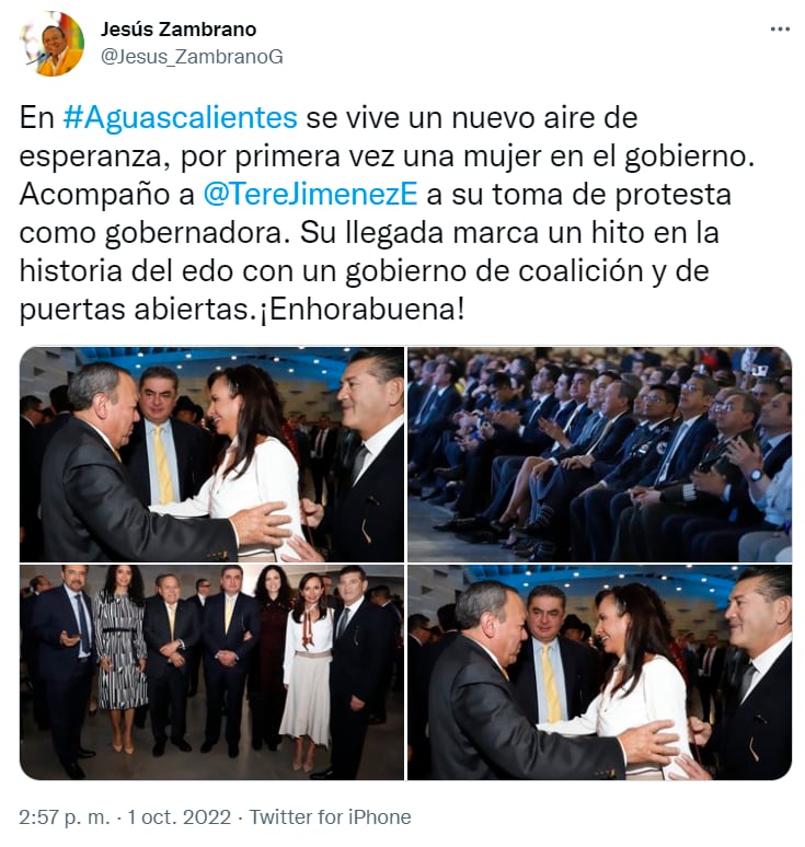 Jesús Zambrano en la toma de protesta de Tere Jiménez