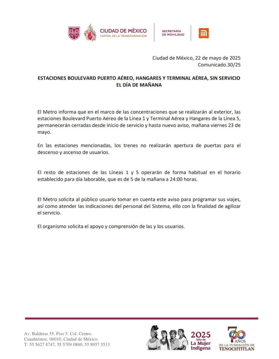 ESTACIONES CERRADAS DEL METRO CDMX EN LAS INMEDIACIONES DEL AICM
