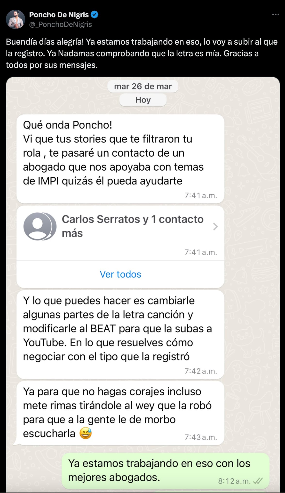 Poncho de Nigris piensa demandar a quien se robó su canción, pero nadie le cree