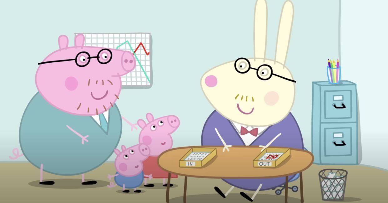 Peppa Pig y George acompañan a Papá Cerdito al trabajo