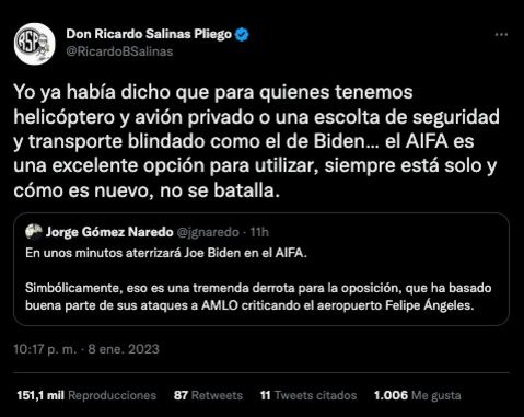 Ricardo Salinas Pliego señala al AIFA como "excelente opción"