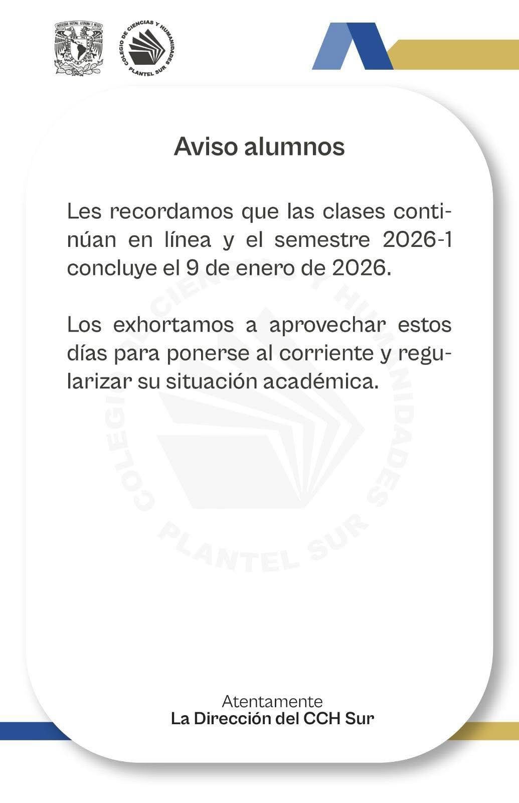 CCH Sur seguirá con clases en línea