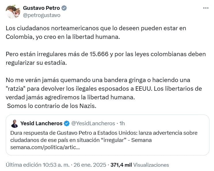 Gustavo Petro, advierte de 15 mil estadounidenses irregulares en Colombia