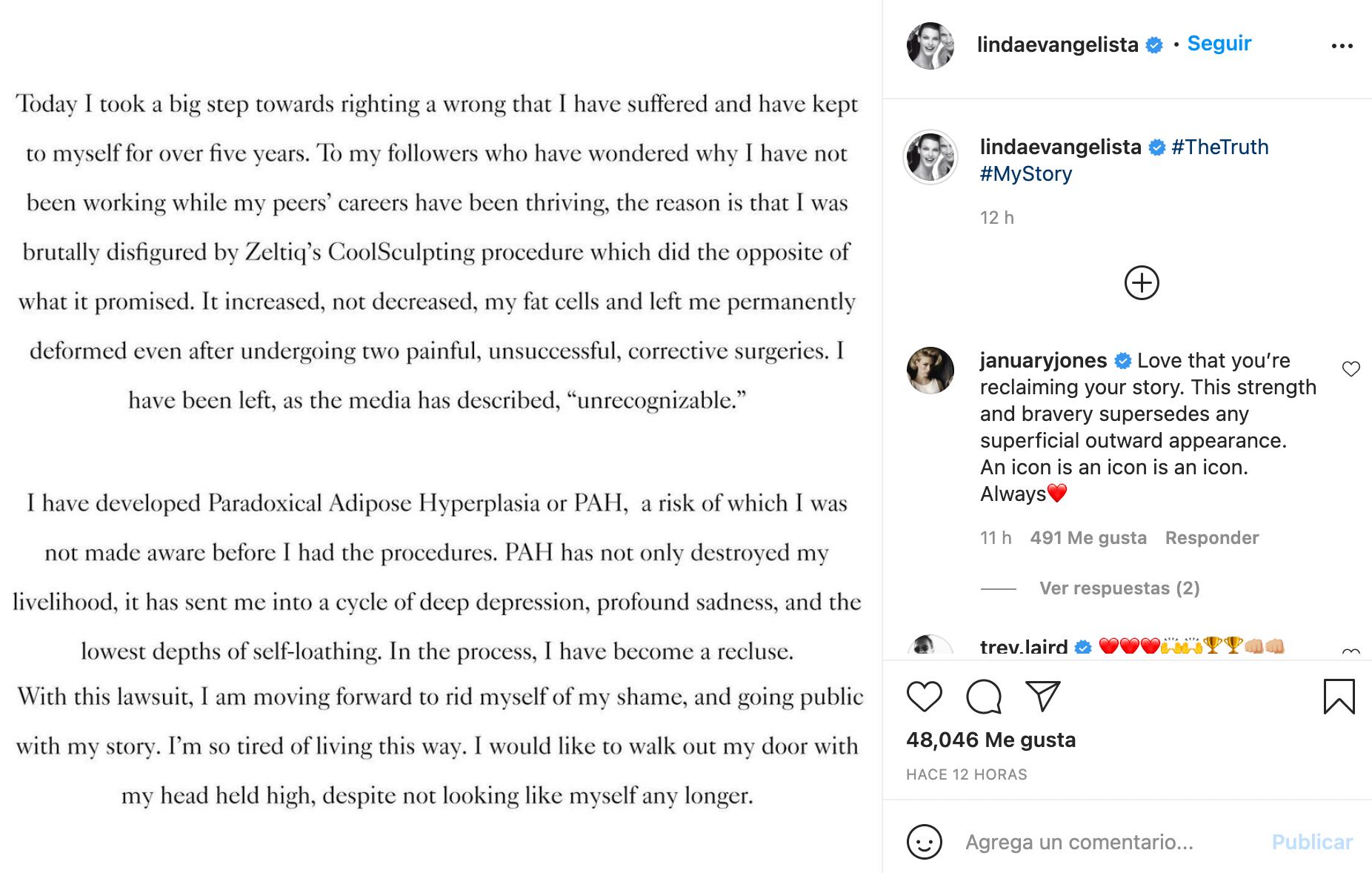 Carta de Linda Evangelista