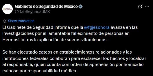 Harfuch confirma operativo para localizar a Jesús Maximiano por caso de sueros vitaminados