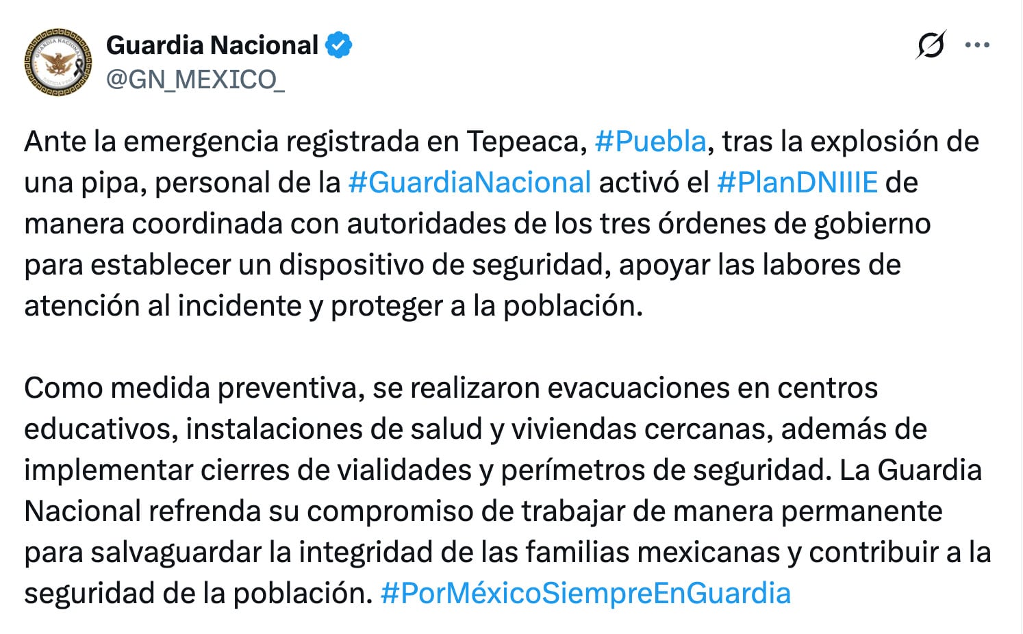 Guardia Nacional activa Plan DN-III-E por explosión en Tepeaca