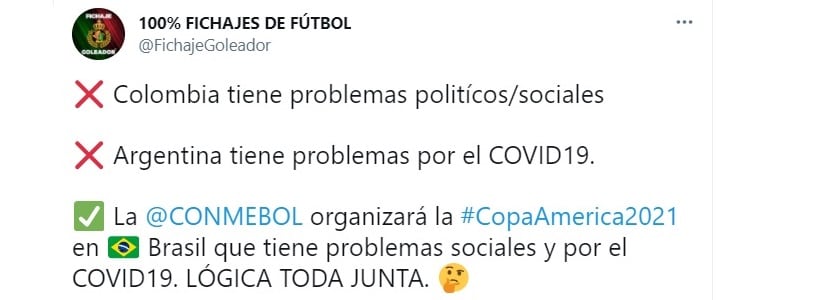 Cuestionan elección de Brasil como sede de Copa América
