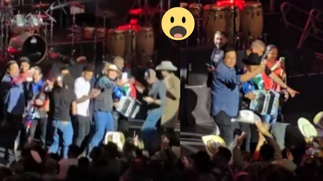 Fans de Los Tigres del Norte los invaden en el escenario de su concierto en Londres.