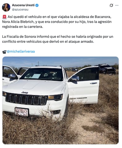 Así quedó la camioneta baleada de Nora Alicia Biebrich