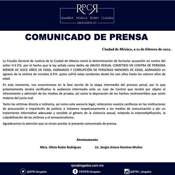 Ginny Hoffman informa que acusan a Héctor Parra formalmente por abuso sexual