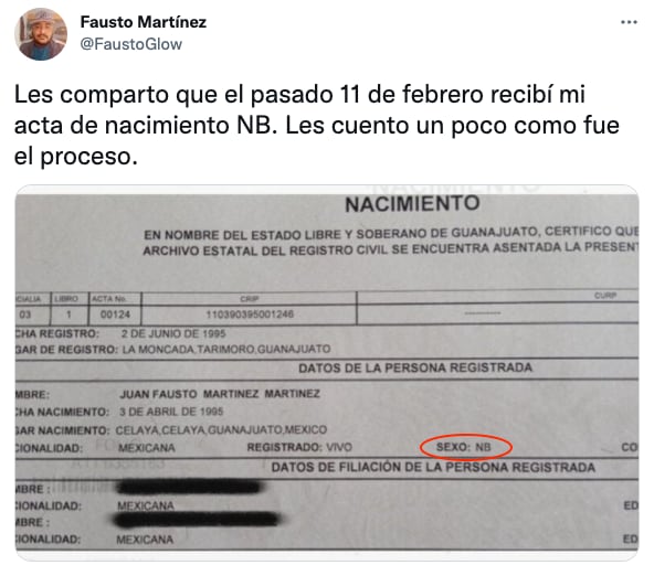 Primera acta de nacimiento no binaria
