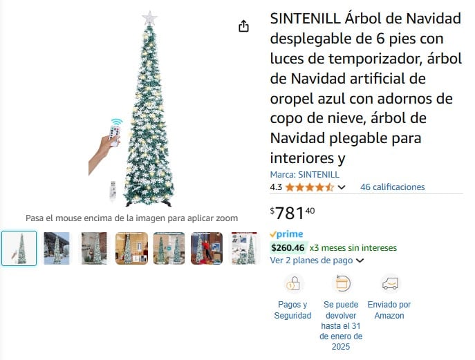 Árbol de Navidad plegable en Amazon
