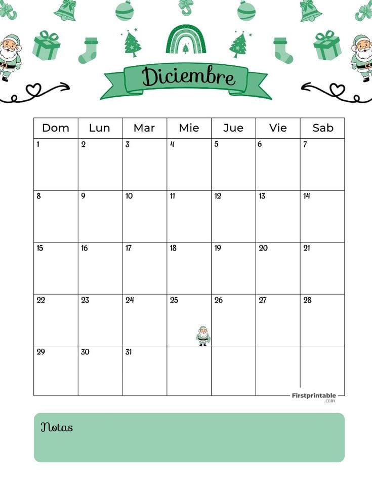 Calendario diciembre 2024 para imprimir