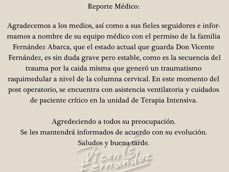 Publicación de Vicente Fernández en Instagram