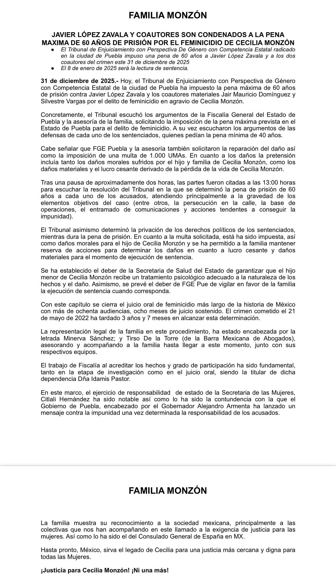 Helena Monzón se pronuncia por la sentencia contra López Zavala