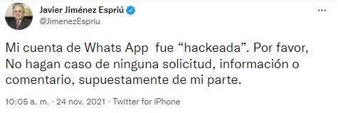 Tuit de Javier Jiménez Espriú