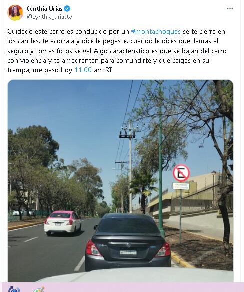 Cynthia Urías casi es víctima de un montachoques y así lo denunció.