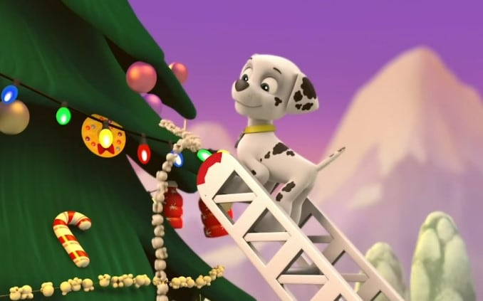 Dibujos de Paw Patrol con un árbol de Navidad para colorear