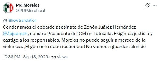 Matan a Zenón Juárez Hernández, dirigente del PRI en Tetecala; Fiscalía investiga ataque