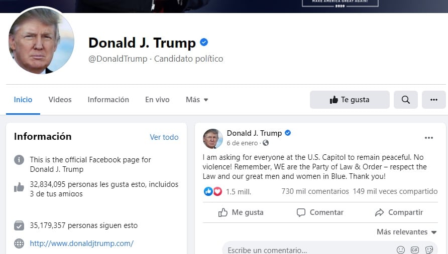 Facebook de Donald Trump
