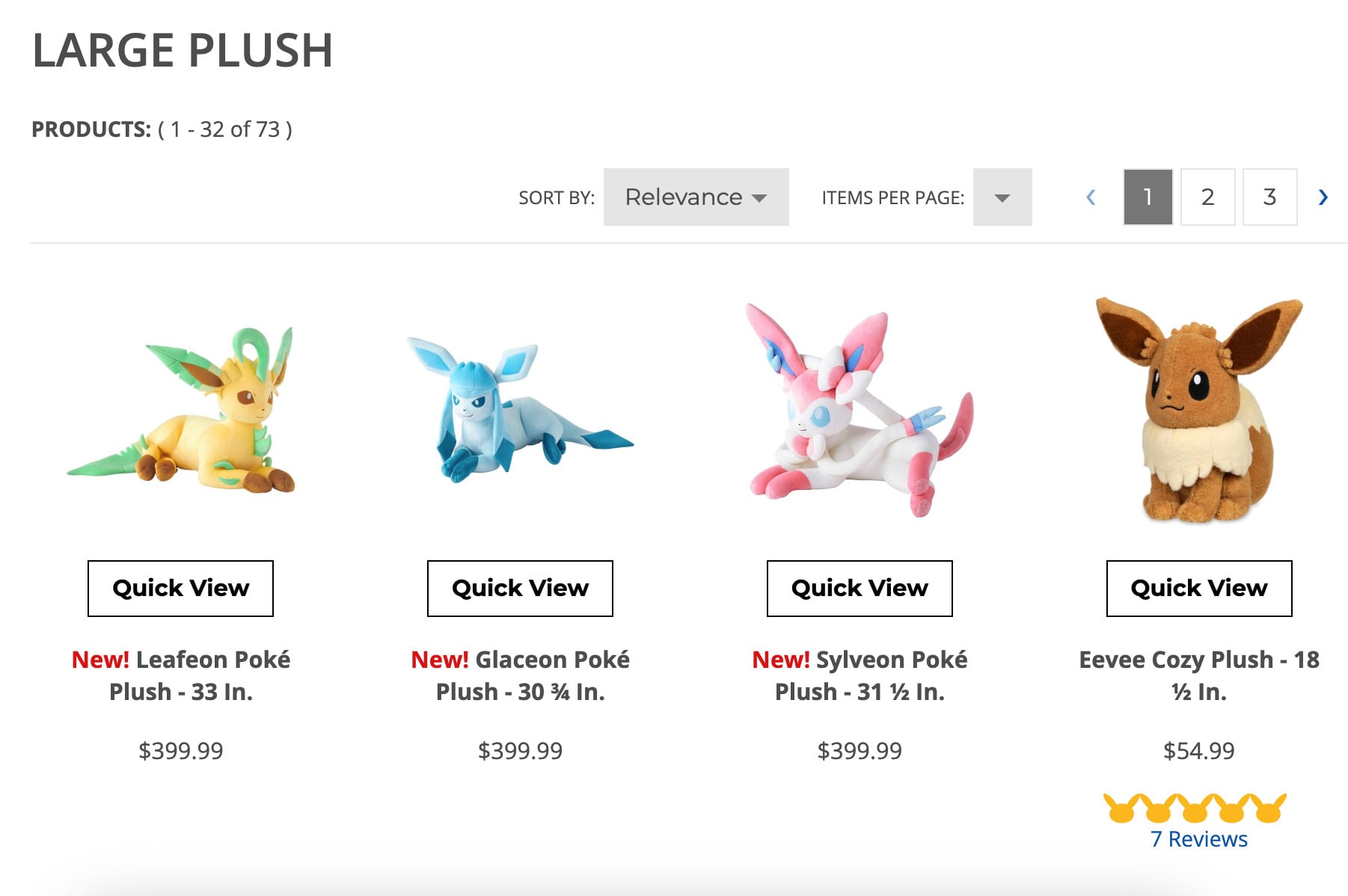 Peluches de Pokémon de la evolución de Eevee