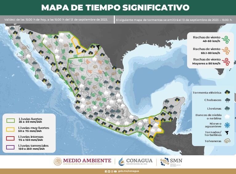 Se esperan lluvias en estos estados para el miércoles 13 de septiembre