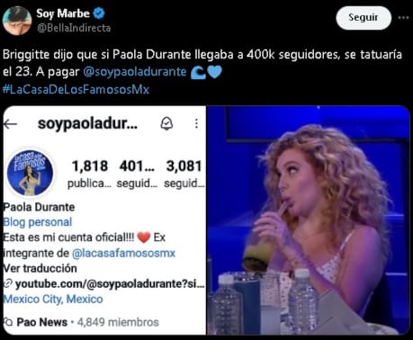 Paola Durante llegó a los 400 mil seguidores en Instagram; debe tatuarse.