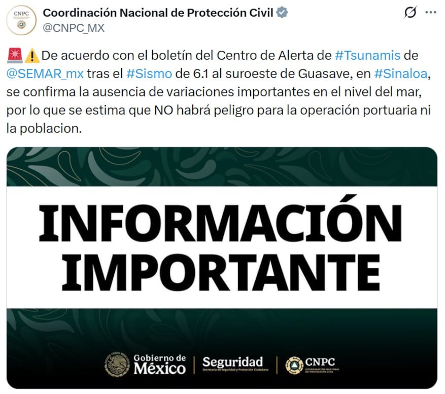 Sismo hoy: temblor de magnitud 6.1 sacude Guasave, Sinaloa