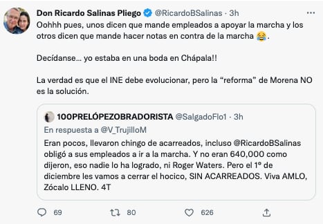 Ricardo Salinas Pliego no envió acarreados a marcha por el INE