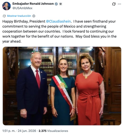 Ronald Johnson felicita a Sheinbaum