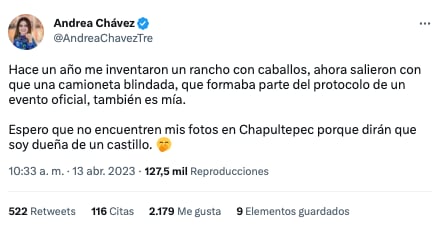 Andrea Chávez responde a críticas por camioneta blindada