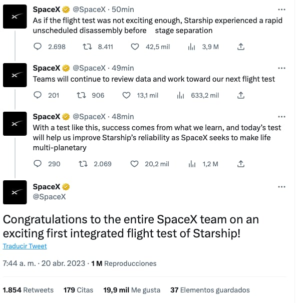 Space X se declara tras la explosión de la nave Starship