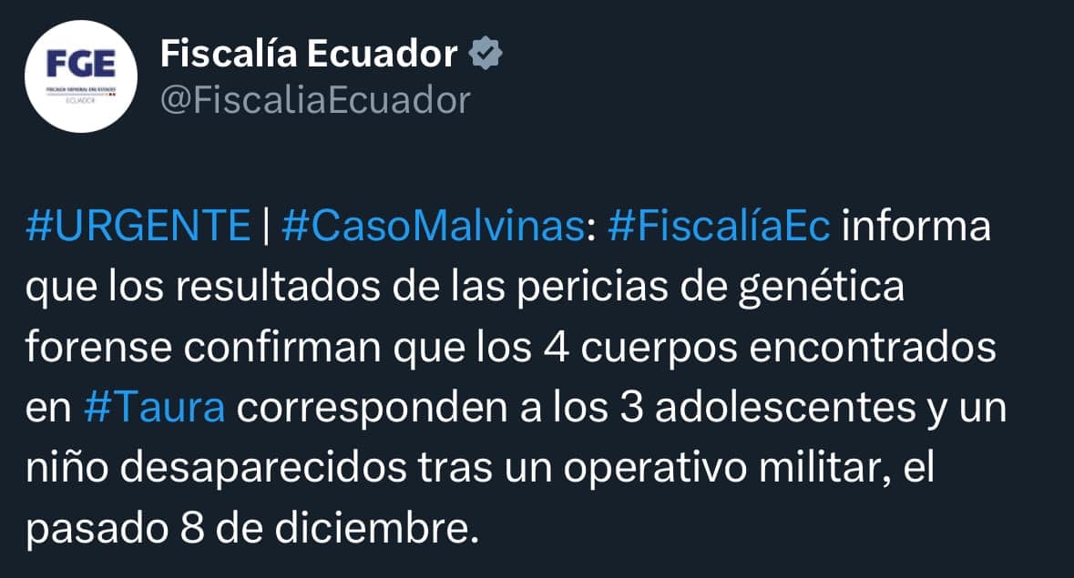 16 militares detenidos por desaparición forzada de cuatro niños en Ecuador
