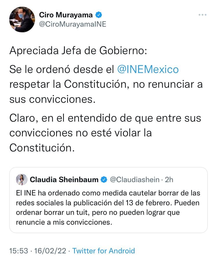 Respuesta de Ciro Murayama a Claudia Sheinbaum