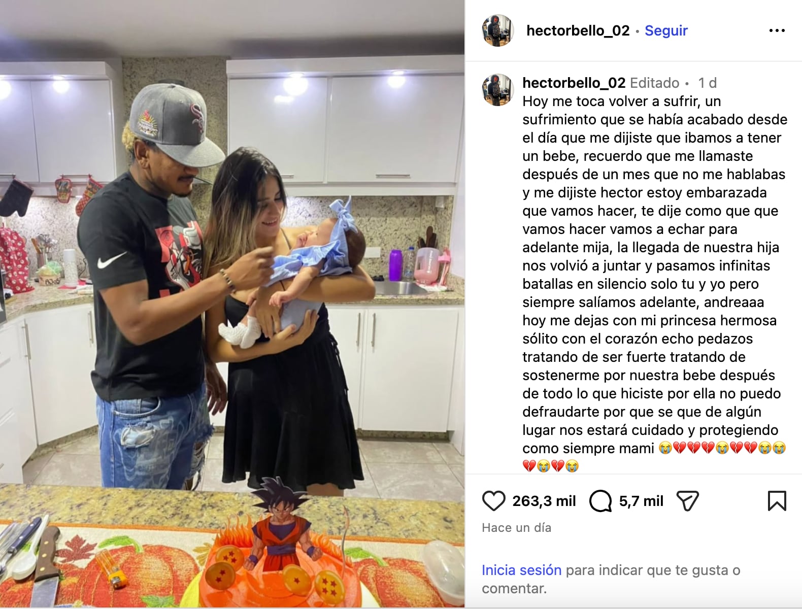 Héctor Bello dedica mensaje s su esposa Andrea, quien murió protegiendo a su hija en los sismos de Venezuela