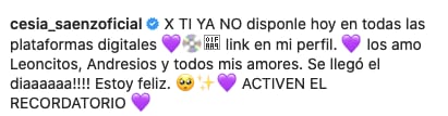 Cesia muestra su apoyo a Andrés y deja en el olvido a Mar.