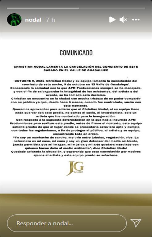 Christian Nodal Comunicado