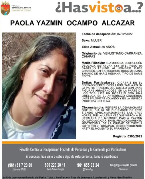 Hallan cuerpo de Paola Yazmín Ocampo en primaria de Chiapas