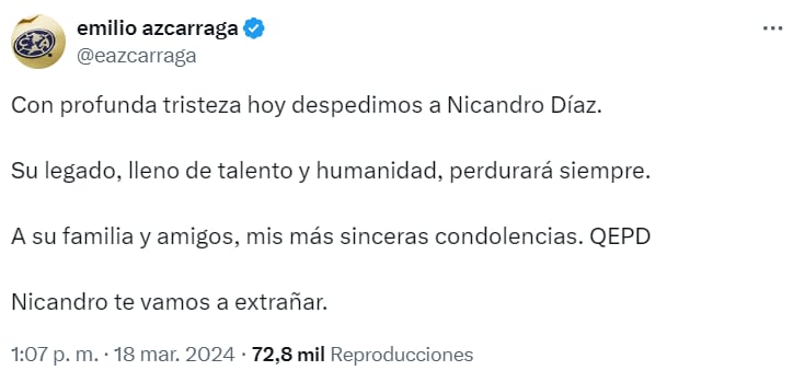 Emilio Azcarraga despidió a Nicandro Díaz en X