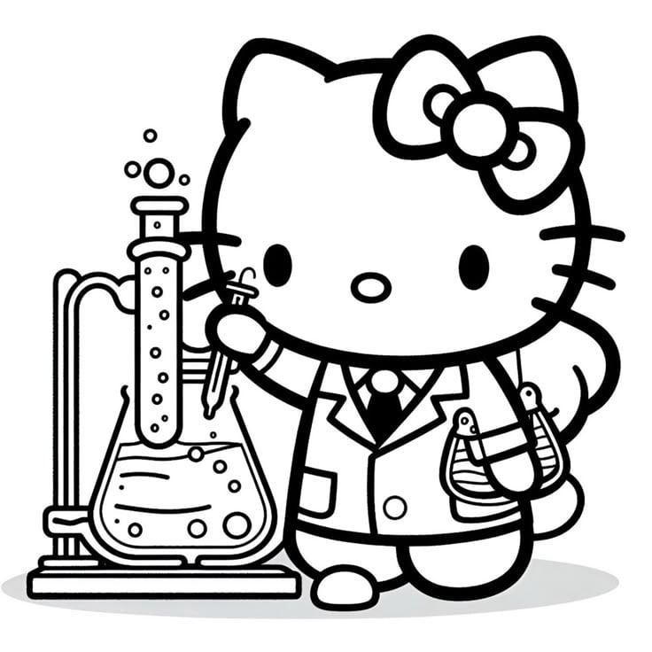 Dibujos de Hello Kitty científica para colorear