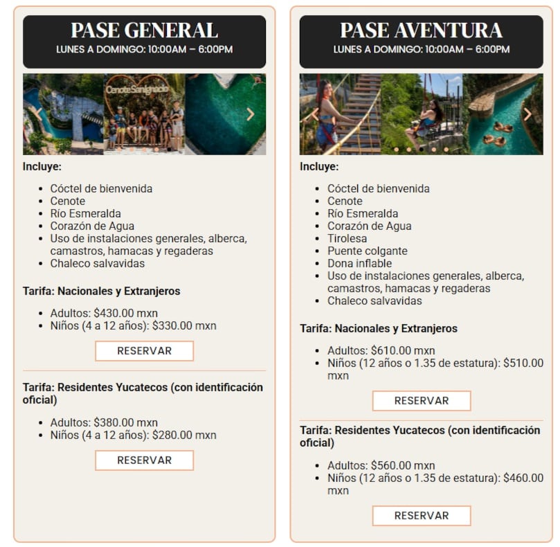 Cenote San Ignacio precios para residentes de Yucatán