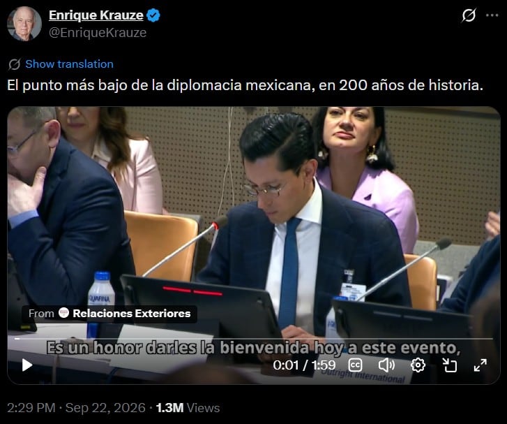 Krauze critica a Roberto Velasco por participación en Grupo LGBT de la ONU