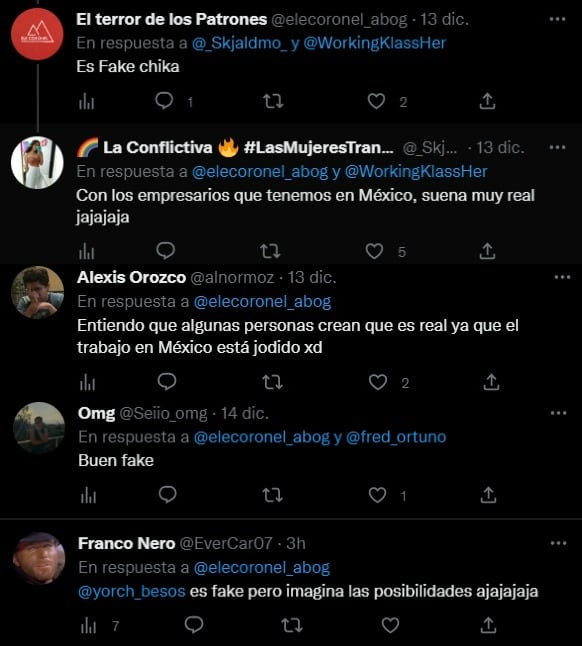 Comentarios en Twitter respecto a la pizza como pago de aguinaldo