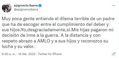 Tuit de Epigmenio Ibarra