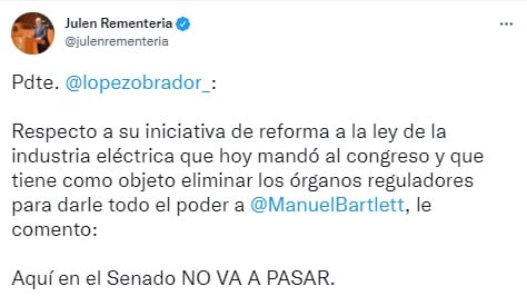 Julen Rementeria sobre la iniciativa de AMLO