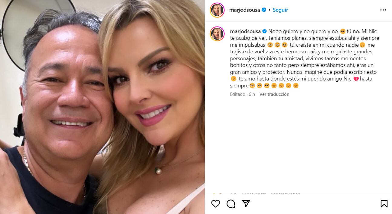 Marjorie de Sousa despide a Nicandro Díaz con un triste mensaje